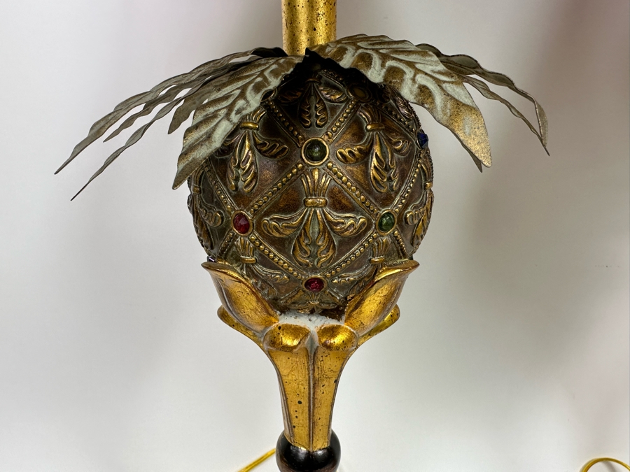 Pair Of Gold Tone Table Lamps 38H [Photo 3]