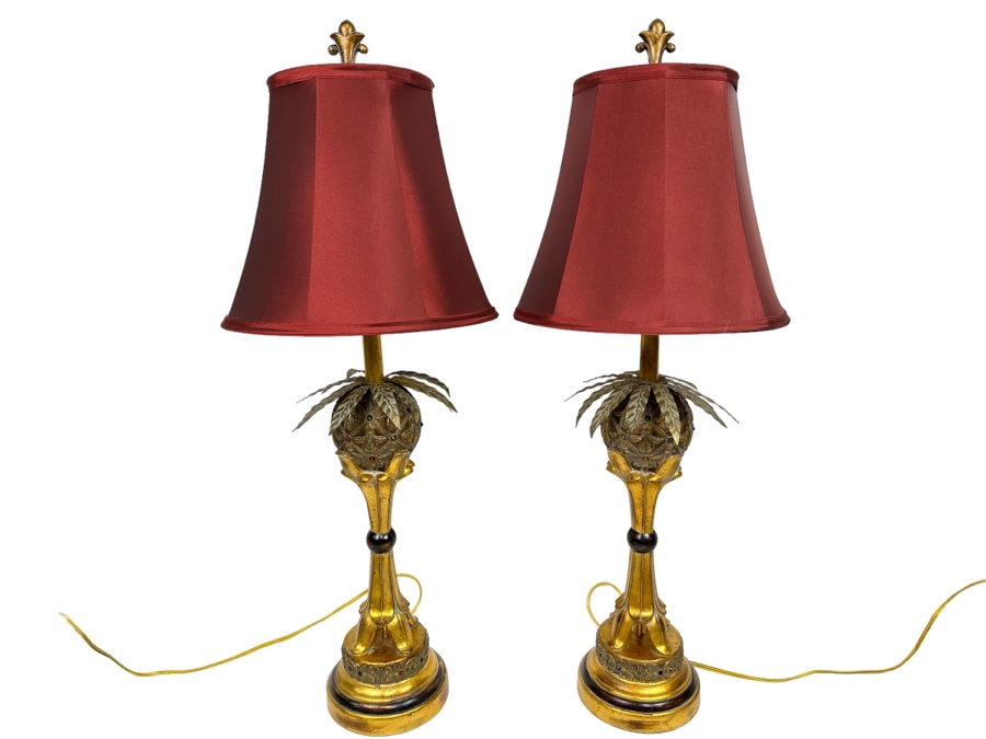 Pair Of Gold Tone Table Lamps 38H