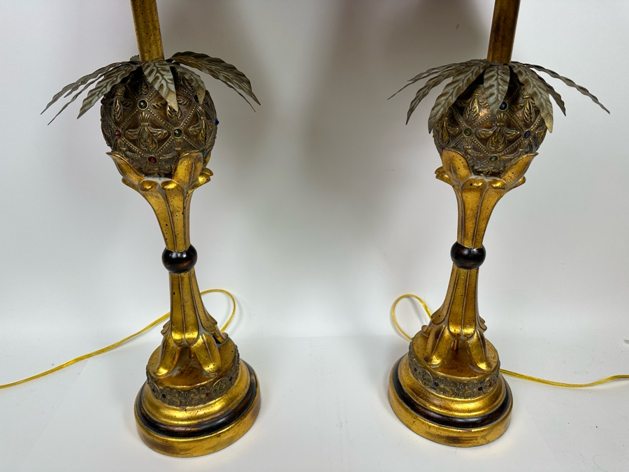 Pair Of Gold Tone Table Lamps 38H [Photo 2]