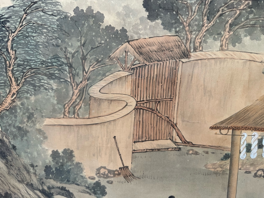 Vintage Hand Painted Chinese Wallpaper Purchased By Client In The Seventies In NYC Nicely Framed Large 39 X 78 [Photo 16]