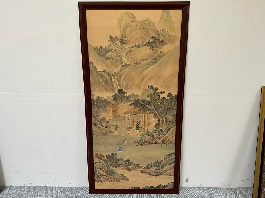 Vintage Hand Painted Chinese Wallpaper Purchased By Client In The Seventies In NYC Nicely Framed Large 39 X 78 [Photo 2]