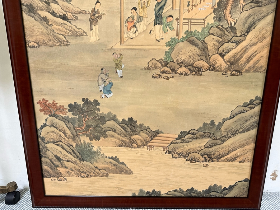 Vintage Hand Painted Chinese Wallpaper Purchased By Client In The Seventies In NYC Nicely Framed Large 39 X 78 [Photo 19]