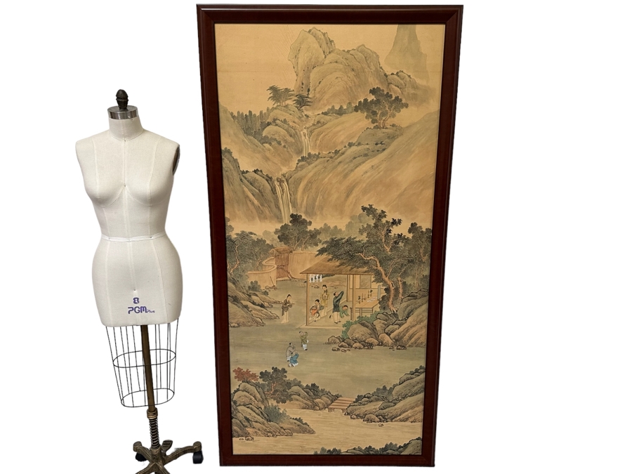 Vintage Hand Painted Chinese Wallpaper Purchased By Client In The Seventies In NYC Nicely Framed Large 39 X 78 [Photo 1]