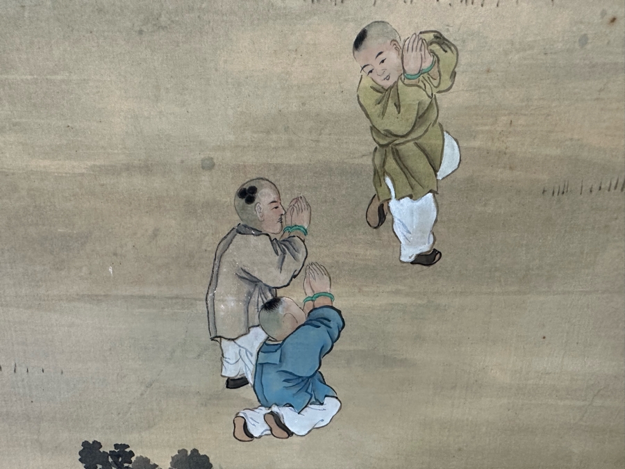 Vintage Hand Painted Chinese Wallpaper Purchased By Client In The Seventies In NYC Nicely Framed Large 39 X 78 [Photo 13]