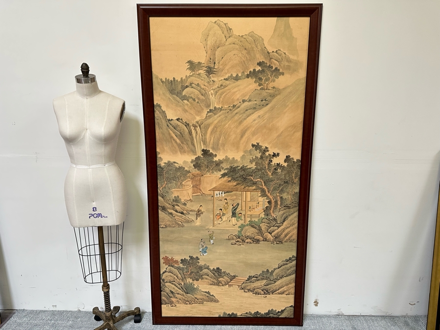 Vintage Hand Painted Chinese Wallpaper Purchased By Client In The Seventies In NYC Nicely Framed Large 39 X 78 [Photo 4]