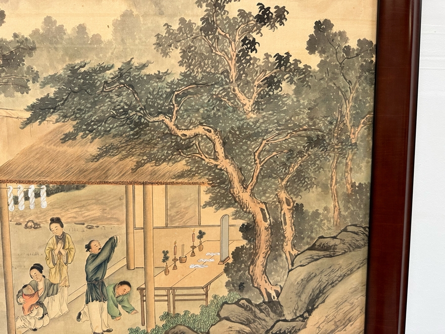 Vintage Hand Painted Chinese Wallpaper Purchased By Client In The Seventies In NYC Nicely Framed Large 39 X 78 [Photo 17]