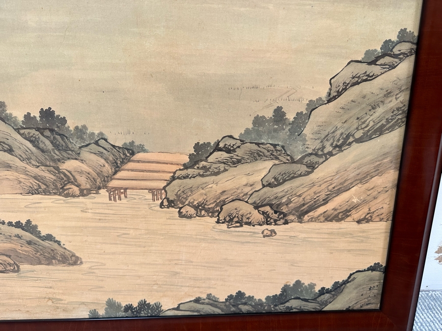 Vintage Hand Painted Chinese Wallpaper Purchased By Client In The Seventies In NYC Nicely Framed Large 39 X 78 [Photo 14]