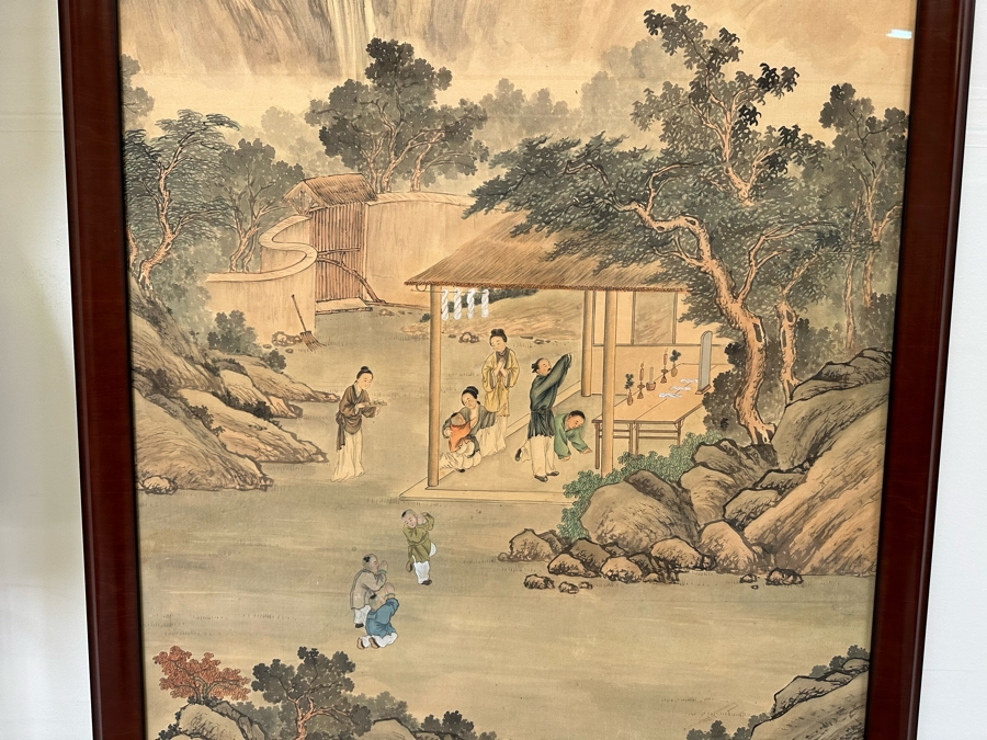 Vintage Hand Painted Chinese Wallpaper Purchased By Client In The Seventies In NYC Nicely Framed Large 39 X 78 [Photo 18]