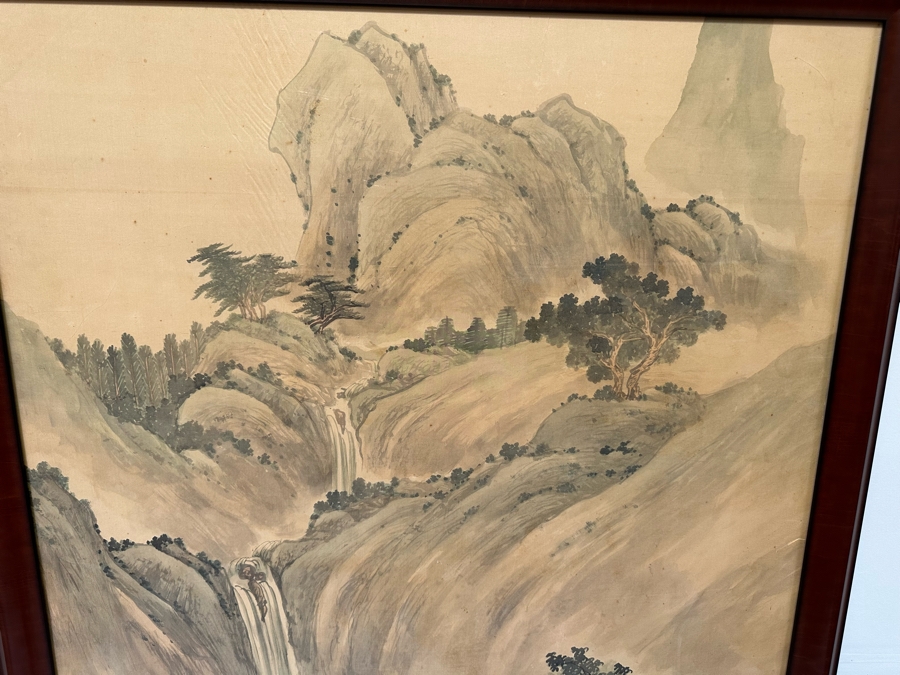 Vintage Hand Painted Chinese Wallpaper Purchased By Client In The Seventies In NYC Nicely Framed Large 39 X 78 [Photo 5]