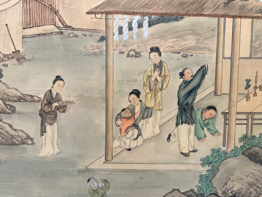 Vintage Hand Painted Chinese Wallpaper Purchased By Client In The Seventies In NYC Nicely Framed Large 39 X 78 [Photo 10]