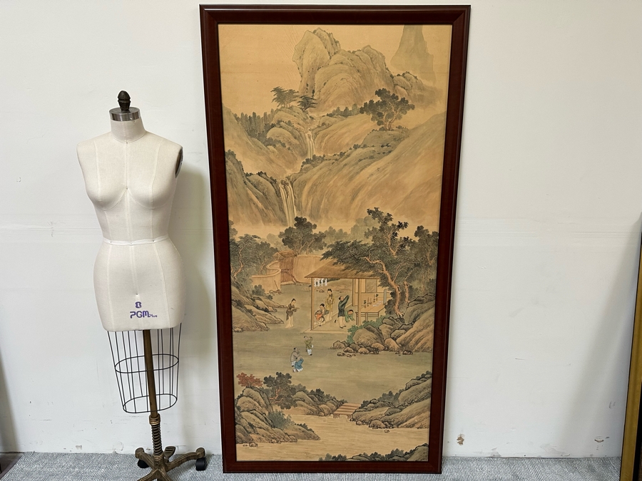 Vintage Hand Painted Chinese Wallpaper Purchased By Client In The Seventies In NYC Nicely Framed Large 39 X 78 [Photo 3]