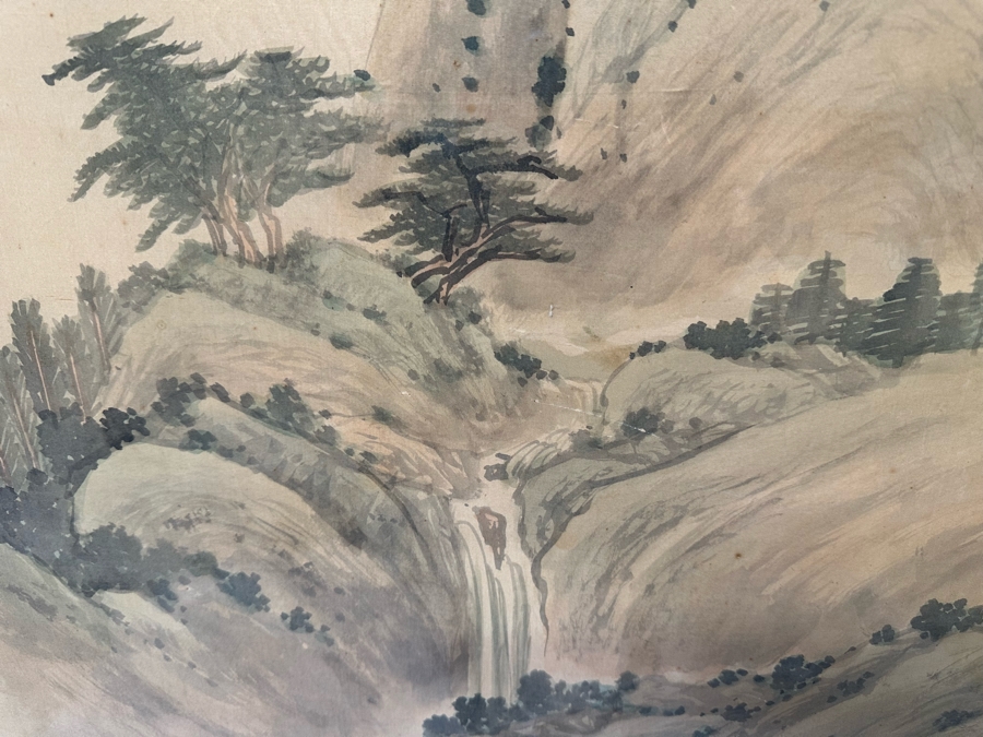 Vintage Hand Painted Chinese Wallpaper Purchased By Client In The Seventies In NYC Nicely Framed Large 39 X 78 [Photo 6]