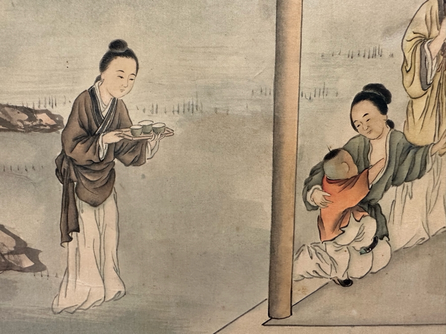 Vintage Hand Painted Chinese Wallpaper Purchased By Client In The Seventies In NYC Nicely Framed Large 39 X 78 [Photo 12]