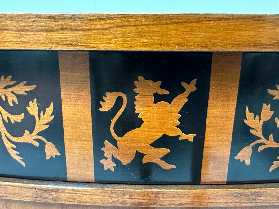 Impressive Inlaid Wooden Demilune Table Cabinet With Drawer And 3 Keys For Locking Hinged Doors By Decorative Crafts 44W X 18D X 37H [Photo 6]