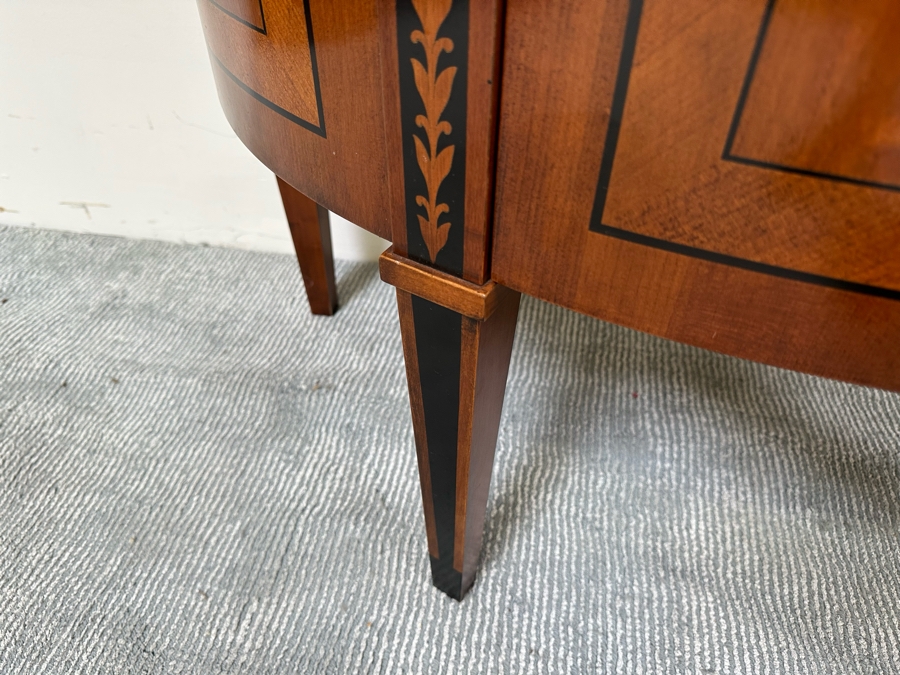 Impressive Inlaid Wooden Demilune Table Cabinet With Drawer And 3 Keys For Locking Hinged Doors By Decorative Crafts 44W X 18D X 37H [Photo 11]