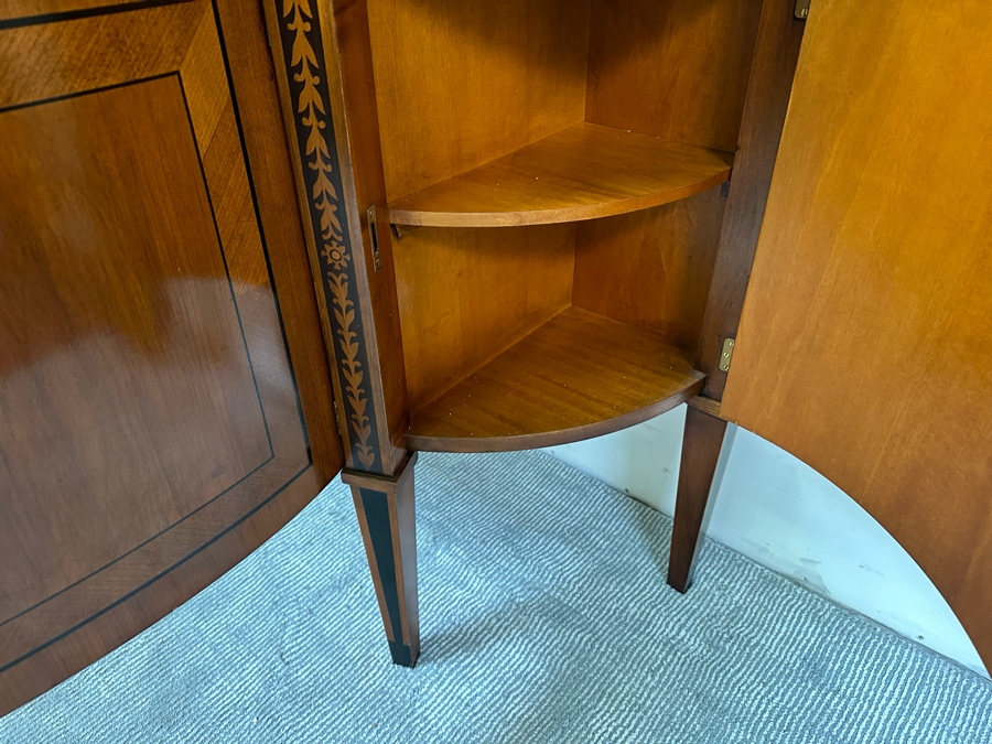 Impressive Inlaid Wooden Demilune Table Cabinet With Drawer And 3 Keys For Locking Hinged Doors By Decorative Crafts 44W X 18D X 37H [Photo 17]