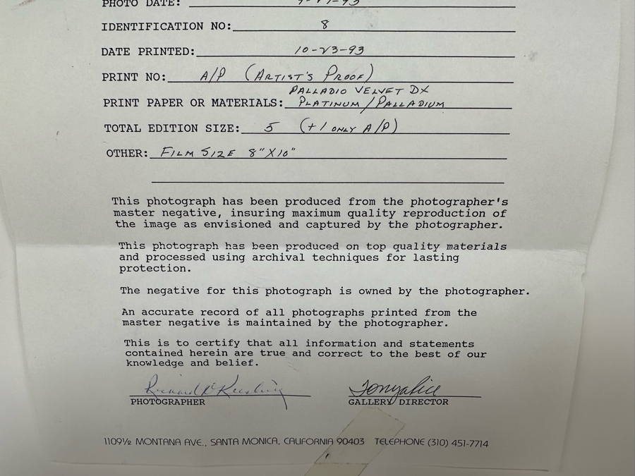 Richard D. Keesling Signed Artist Proof A/P Photograph On Platinum / Palladium Paper Of The Snake River, Grand Teton National Park, Wyoming (Dick Keesling Was Also Actress Betty White's Manager For Many Decades) 10.5 X 8.5 Framed 20 X 16 [Photo 15]