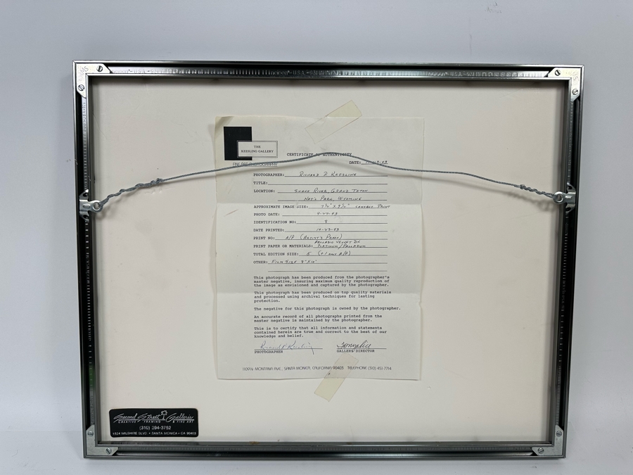 Richard D. Keesling Signed Artist Proof A/P Photograph On Platinum / Palladium Paper Of The Snake River, Grand Teton National Park, Wyoming (Dick Keesling Was Also Actress Betty White's Manager For Many Decades) 10.5 X 8.5 Framed 20 X 16 [Photo 12]