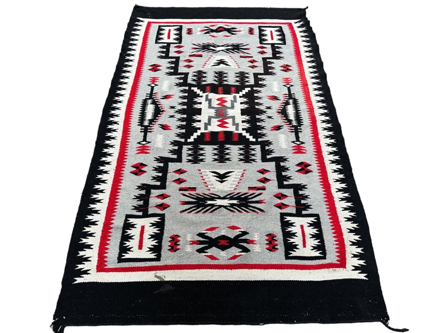 Handmade Woven Wool Blanket, Tribal Patterns Made In Mexico 52.5 X 87