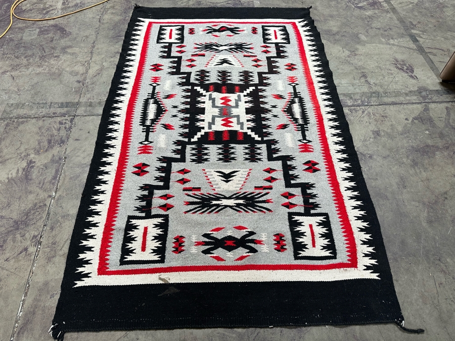 Handmade Woven Wool Blanket, Tribal Patterns Made In Mexico 52.5 X 87 [Photo 2]