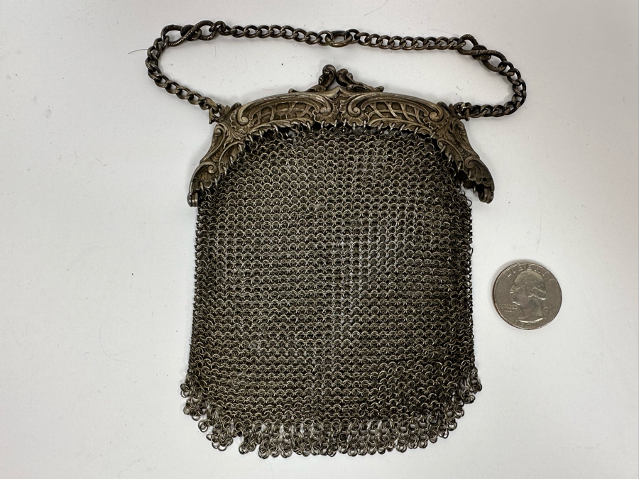 Hallmarked English Sterling Silver Mesh Purse 4W X 5.5H 109.4g [Photo 12]