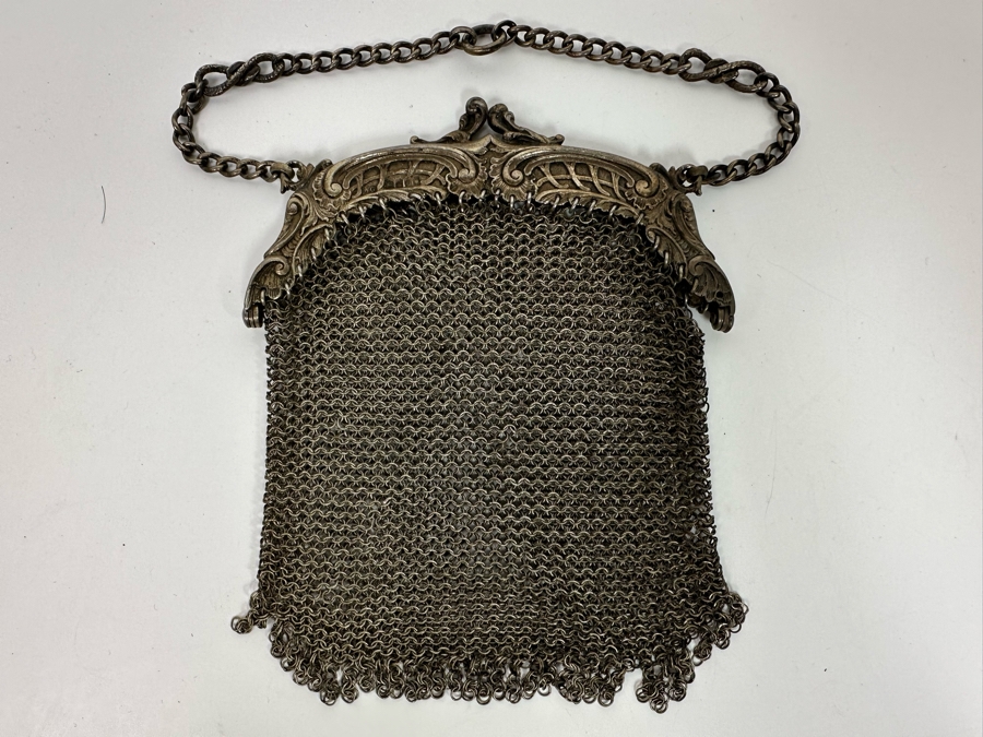 Hallmarked English Sterling Silver Mesh Purse 4W X 5.5H 109.4g [Photo 3]
