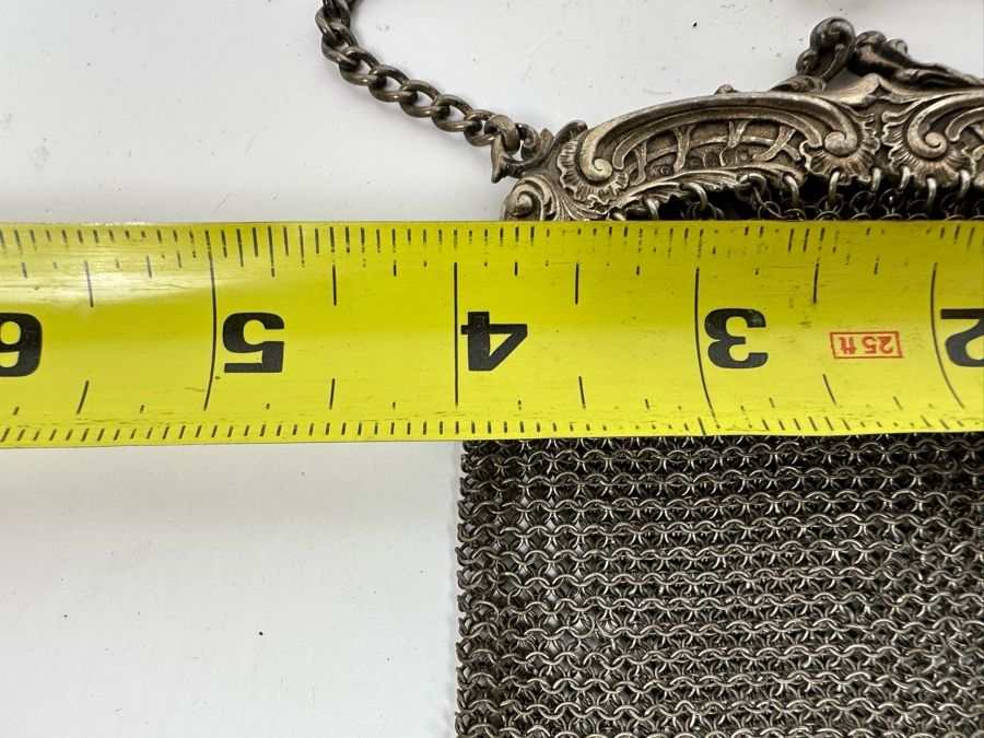 Hallmarked English Sterling Silver Mesh Purse 4W X 5.5H 109.4g [Photo 13]