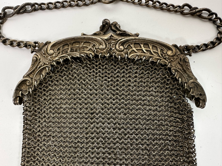 Hallmarked English Sterling Silver Mesh Purse 4W X 5.5H 109.4g [Photo 4]