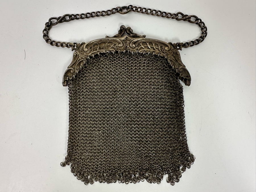 Hallmarked English Sterling Silver Mesh Purse 4W X 5.5H 109.4g [Photo 2]