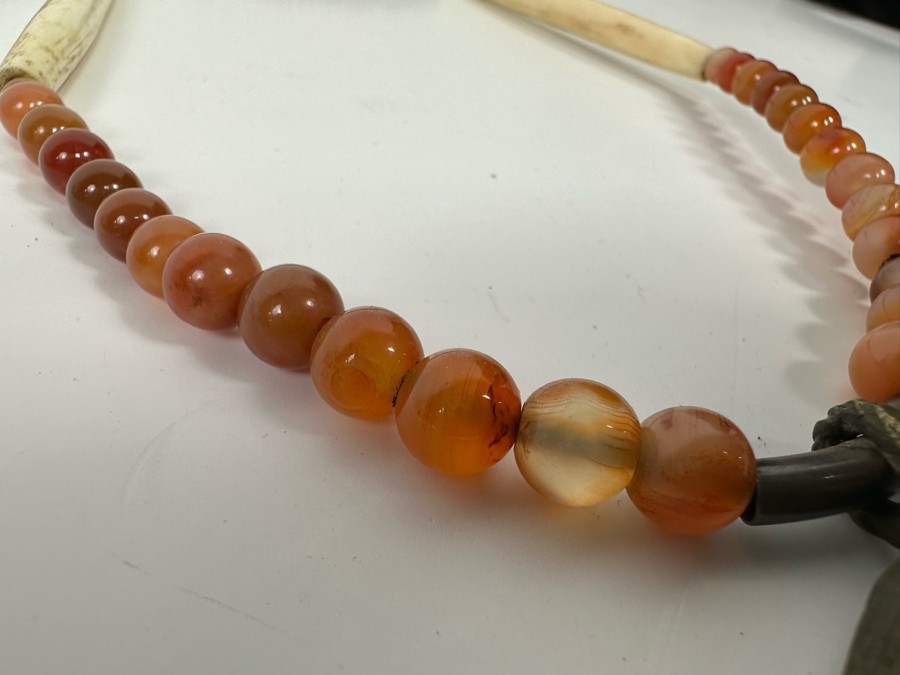 San Francisco Artist Metal Sculptural Pendant With Carnelians And Bone 26' Necklace [Photo 12]