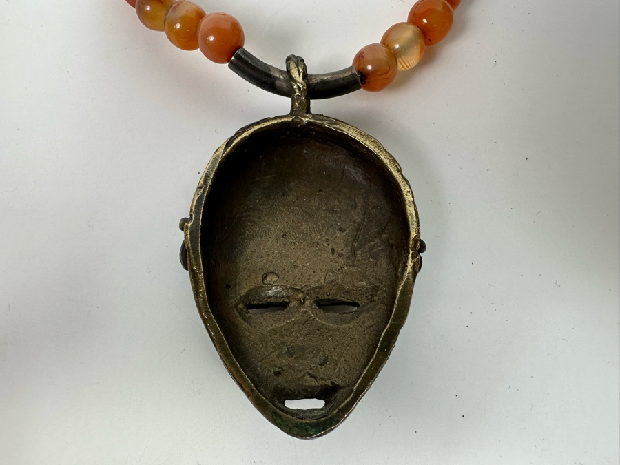 San Francisco Artist Metal Sculptural Pendant With Carnelians And Bone 26' Necklace [Photo 13]