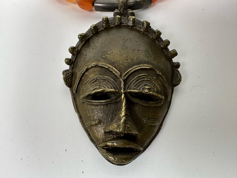 San Francisco Artist Metal Sculptural Pendant With Carnelians And Bone 26' Necklace [Photo 9]