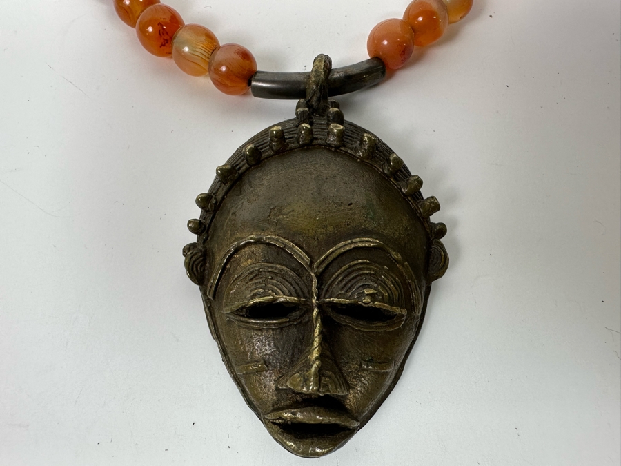 San Francisco Artist Metal Sculptural Pendant With Carnelians And Bone 26' Necklace [Photo 7]