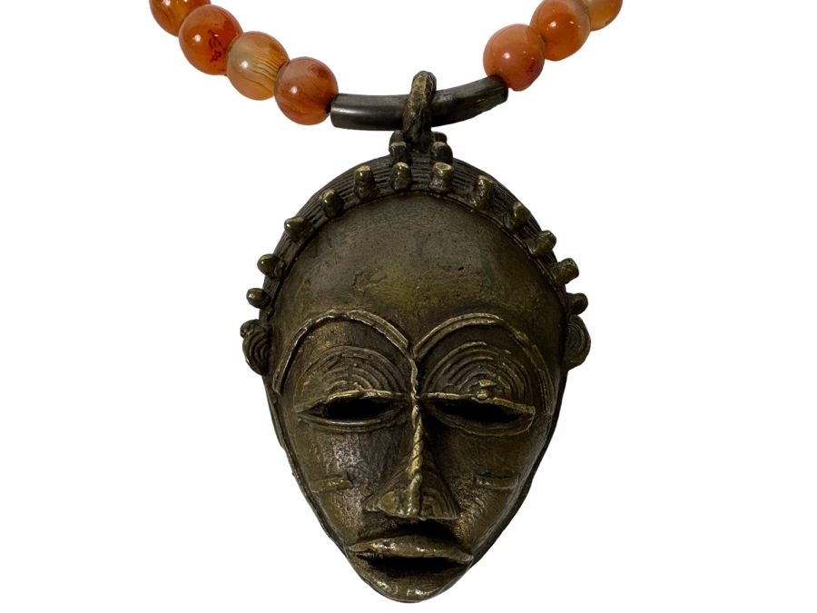 San Francisco Artist Metal Sculptural Pendant With Carnelians And Bone 26' Necklace [Photo 3]