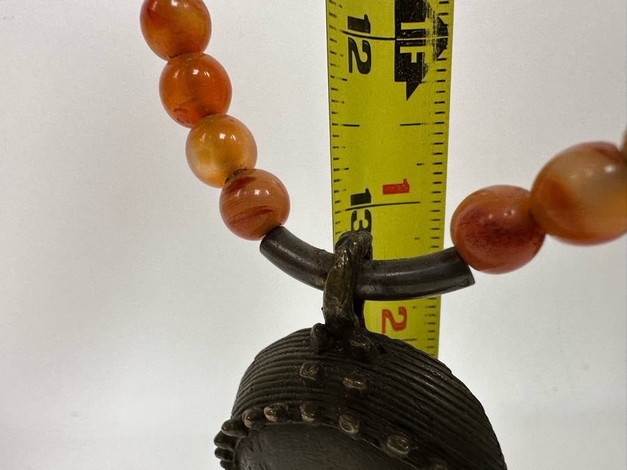 San Francisco Artist Metal Sculptural Pendant With Carnelians And Bone 26' Necklace [Photo 14]