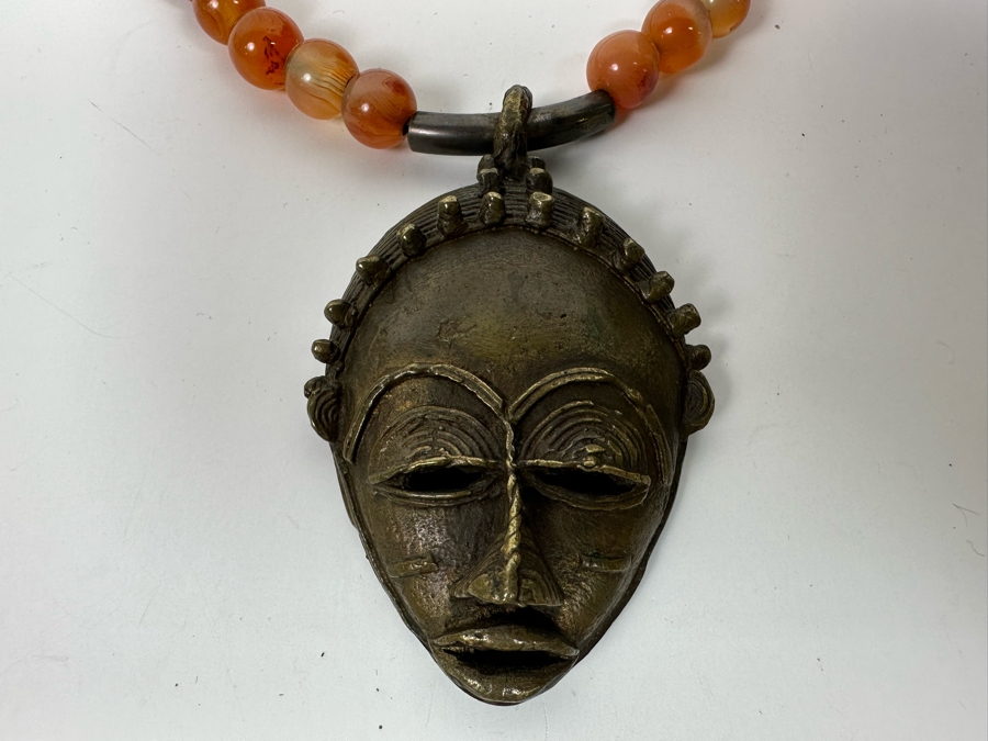 San Francisco Artist Metal Sculptural Pendant With Carnelians And Bone 26' Necklace [Photo 8]