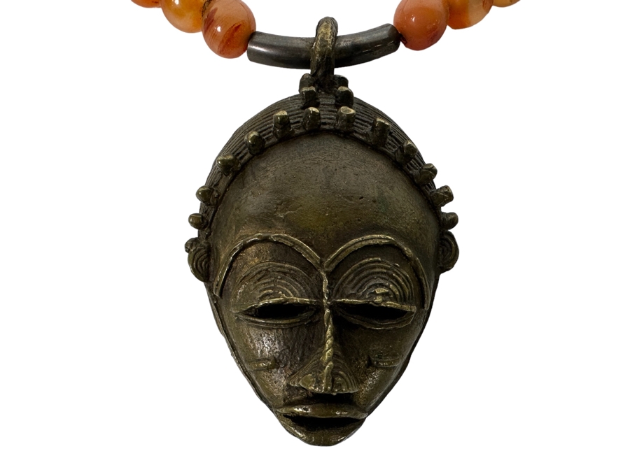 San Francisco Artist Metal Sculptural Pendant With Carnelians And Bone 26' Necklace [Photo 15]