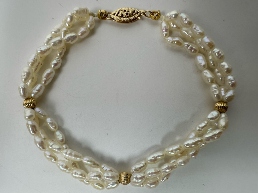 14K Gold Pearl 7' Bracelet 7.1g [Photo 5]