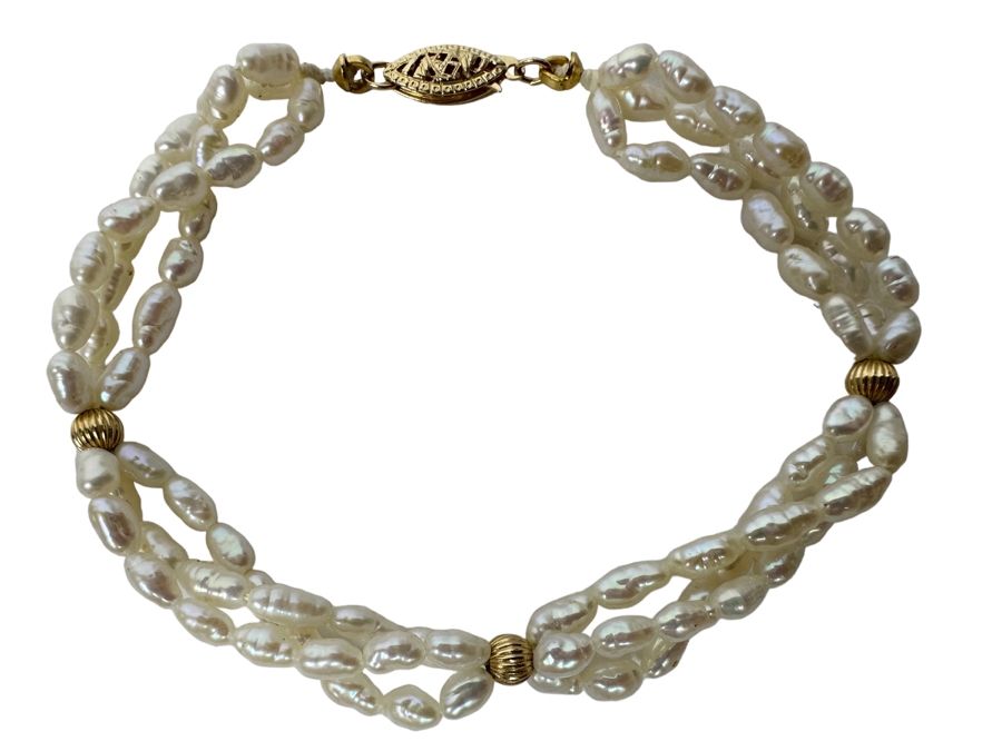 14K Gold Pearl 7' Bracelet 7.1g [Photo 1]