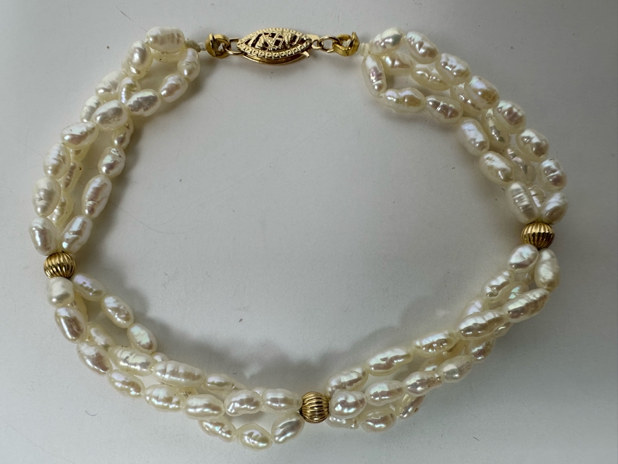 14K Gold Pearl 7' Bracelet 7.1g [Photo 2]