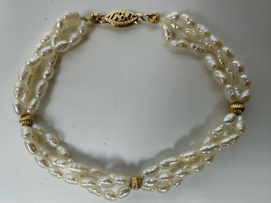 14K Gold Pearl 7' Bracelet 7.1g [Photo 3]
