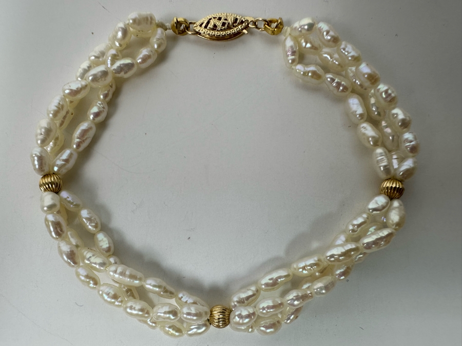14K Gold Pearl 7' Bracelet 7.1g [Photo 4]