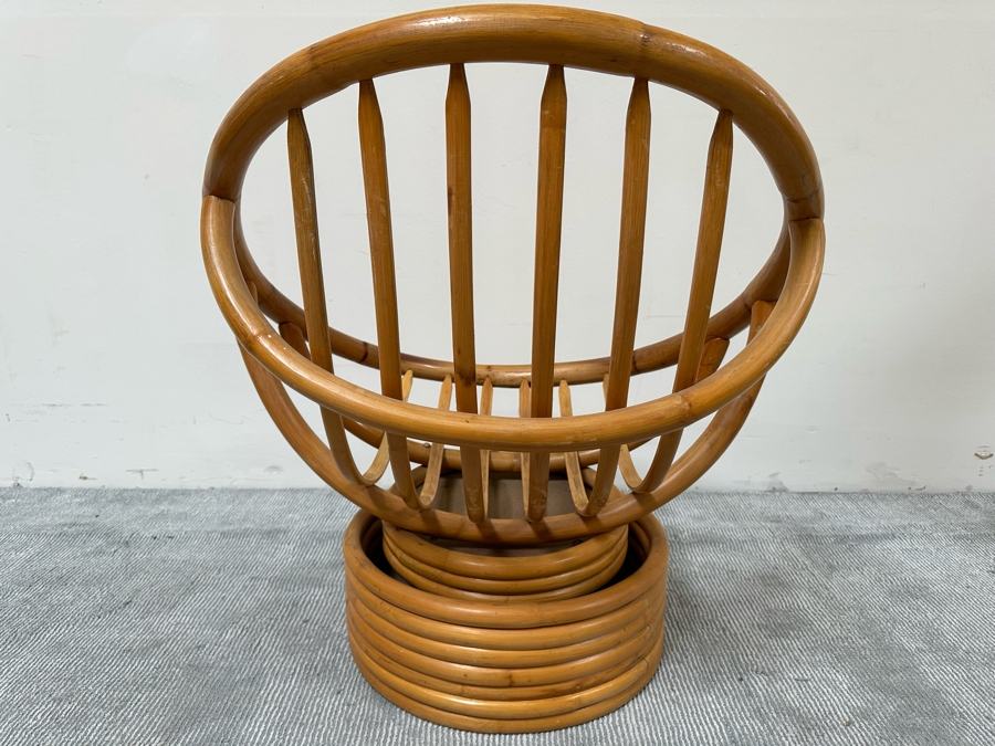 Vintage Mid-Century Bamboo Tilt Swivel Platform Hoop Egg Chair With Cushion (See Photos - Cushion Needs New Upholstery) 31W X 31D X 32H [Photo 8]