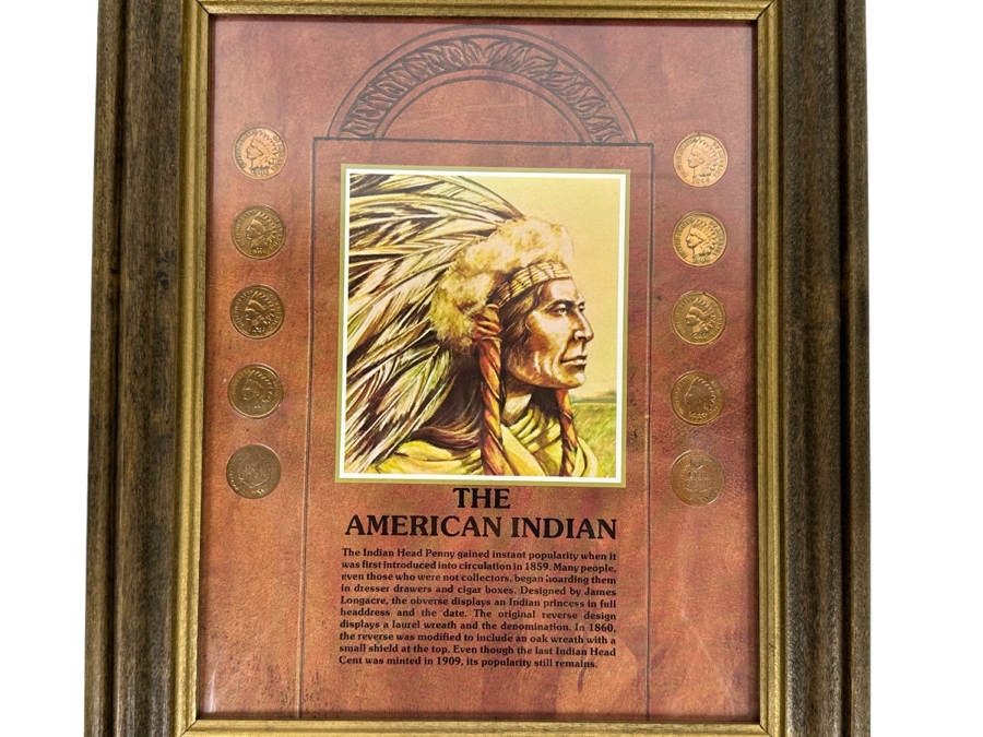 Framed Collection Of Ten American Indian Head Pennies 1891-1906 10 X 12 [Photo 1]