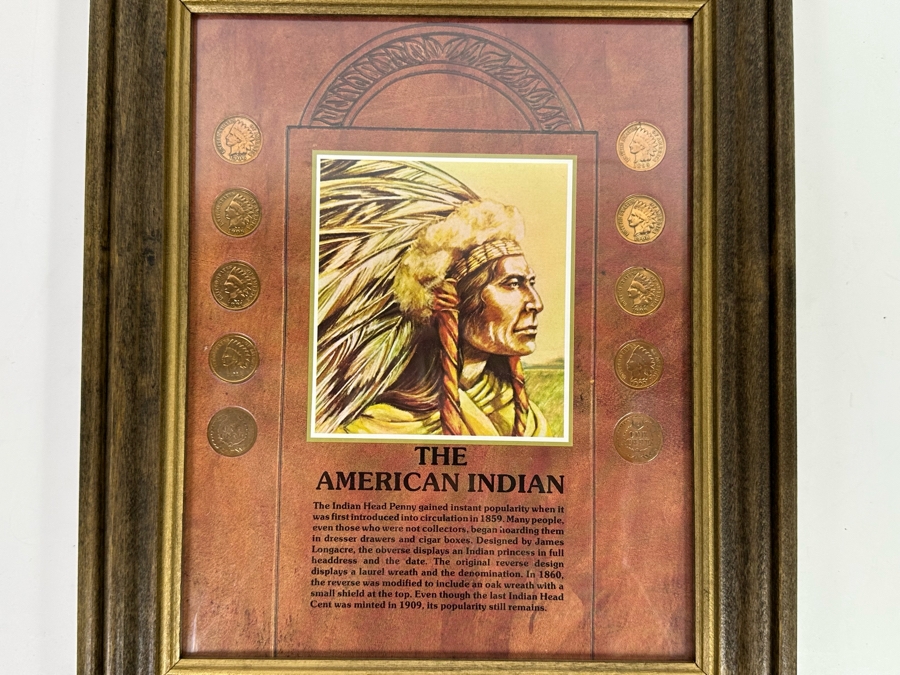 Framed Collection Of Ten American Indian Head Pennies 1891-1906 10 X 12 [Photo 2]