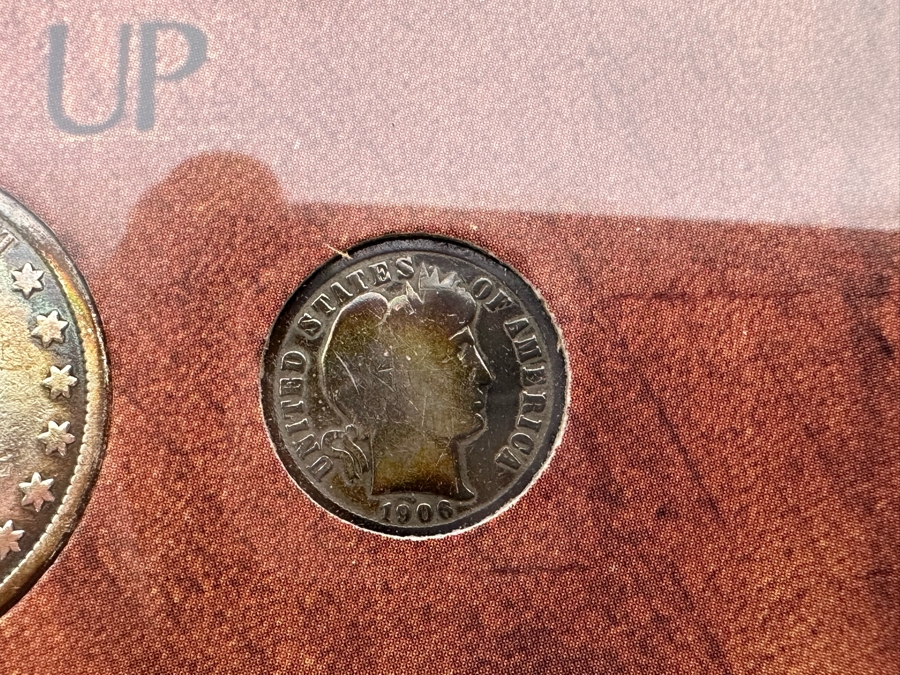 Framed Collection Of Three Barber Coinage Coins Designed By Charles E. Barber: 1906 Dime, 1916 Quarter And 1908 Half Dollar 10 X 12 [Photo 9]