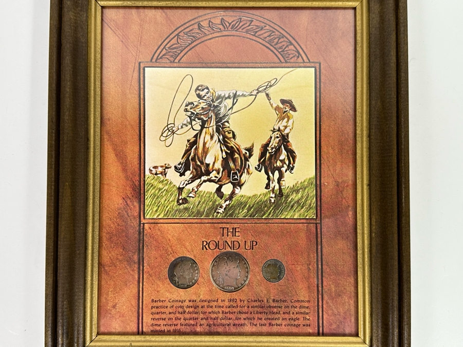 Framed Collection Of Three Barber Coinage Coins Designed By Charles E. Barber: 1906 Dime, 1916 Quarter And 1908 Half Dollar 10 X 12 [Photo 3]