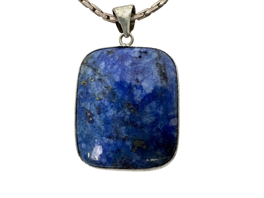 Sterling Silver Lapis Lazuli Pendant With Sterling Silver 19' Necklace 22.3g [Photo 2]
