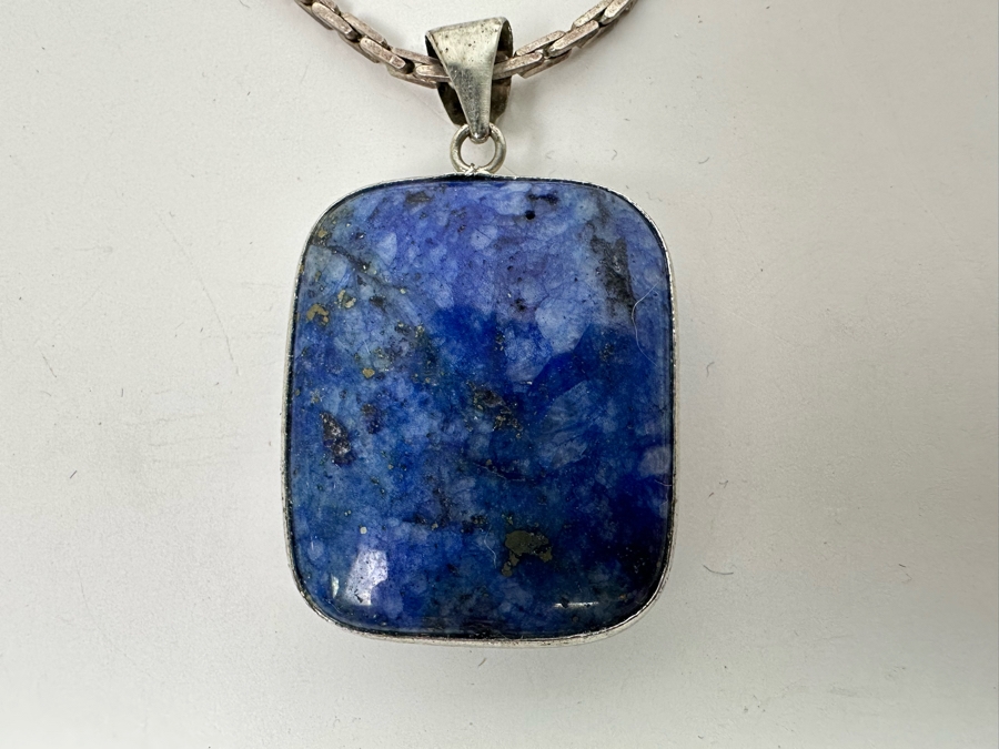 Sterling Silver Lapis Lazuli Pendant With Sterling Silver 19' Necklace 22.3g [Photo 11]