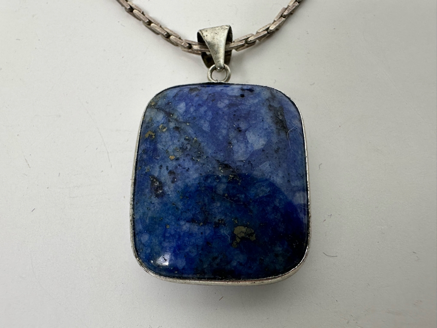 Sterling Silver Lapis Lazuli Pendant With Sterling Silver 19' Necklace 22.3g [Photo 9]